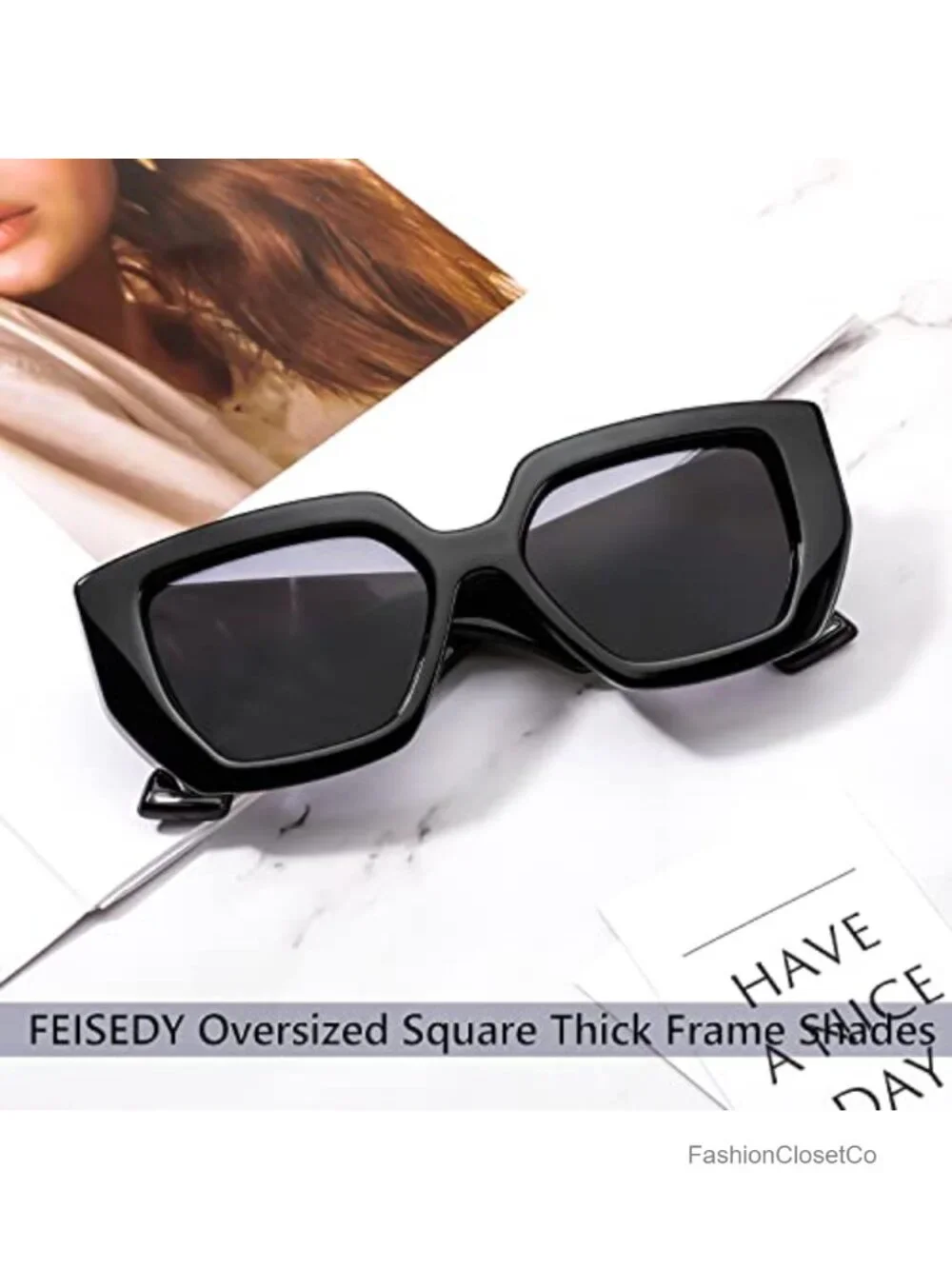 Oversized Square Sunglasses with Thick Plastic Frame UV400 Protection